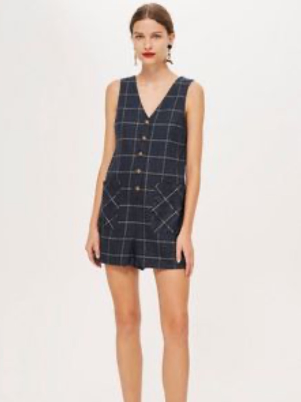 Topshop Navy and White Windowpane Romper Size 2